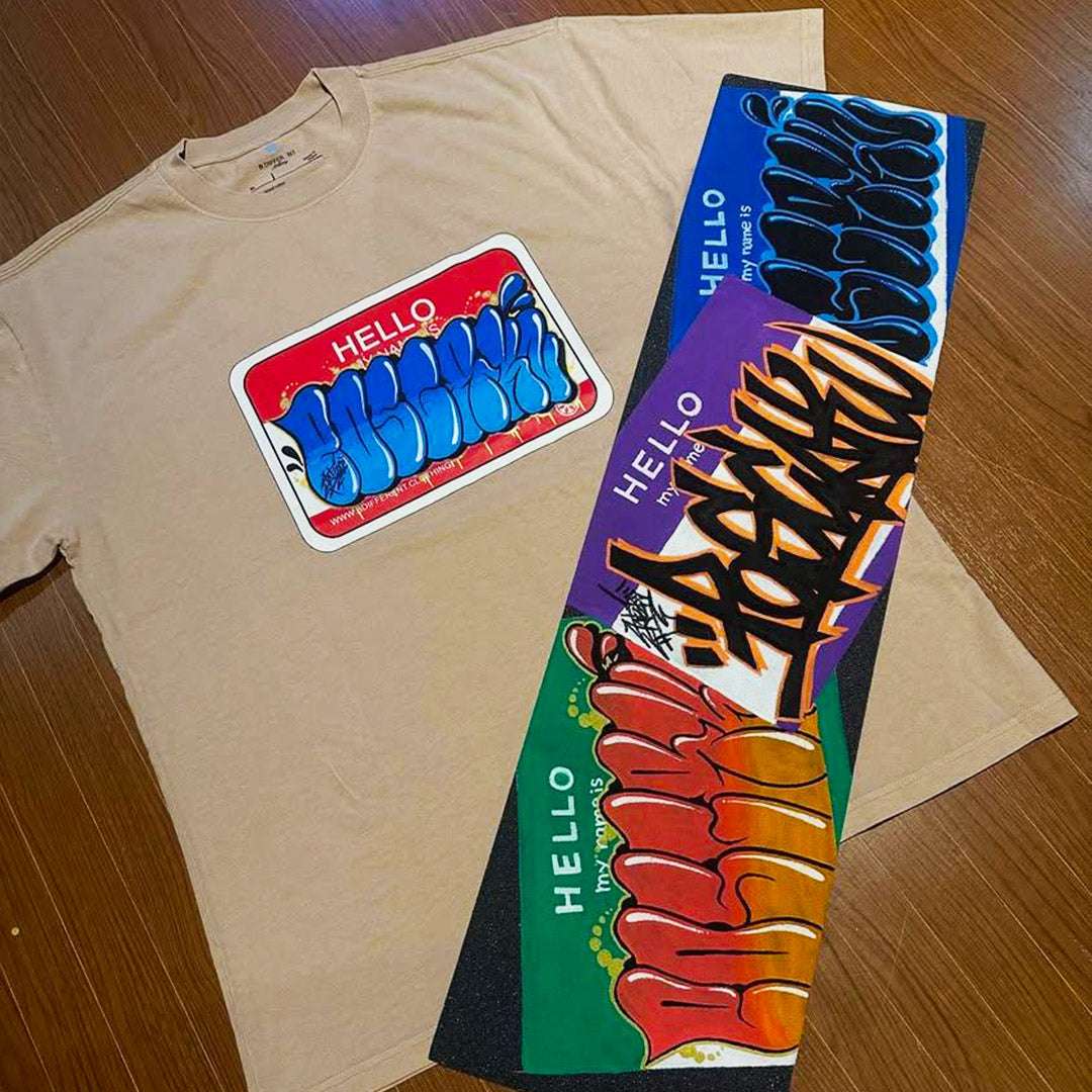 Hello My Name Is Sticker Graffiti Tee - Image 22
