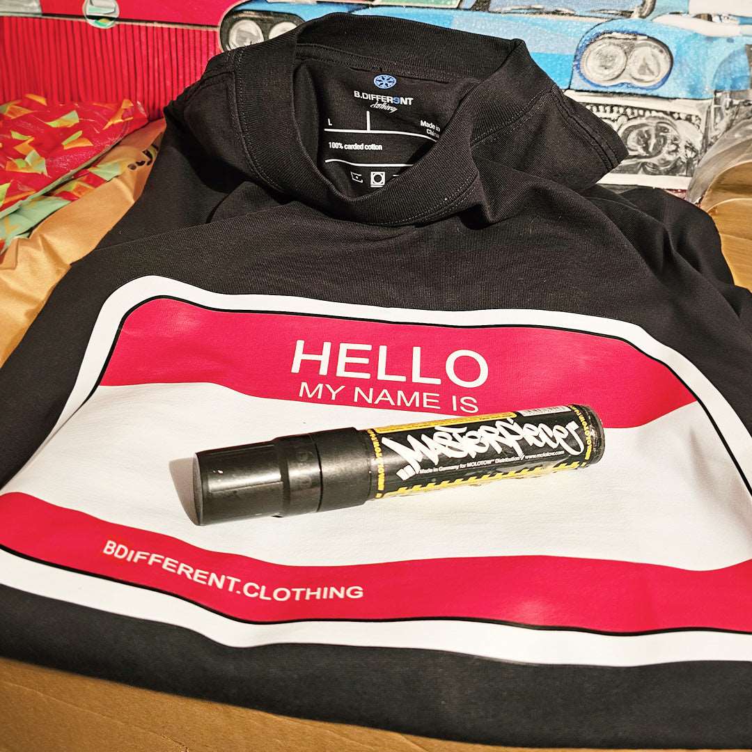 Hello My Name Is Sticker Graffiti Tee - Image 3