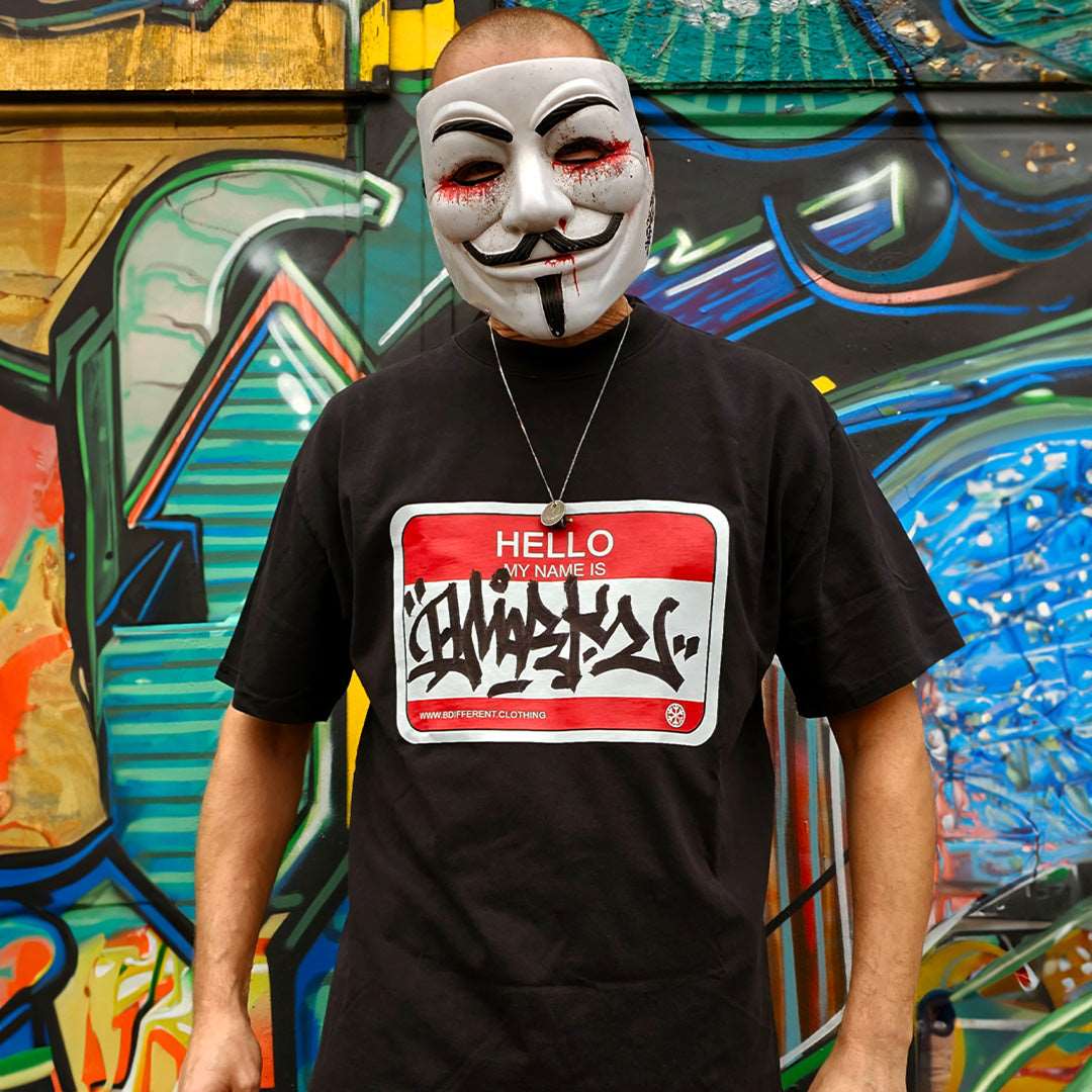 Hello My Name Is Sticker Graffiti Tee - Image 4