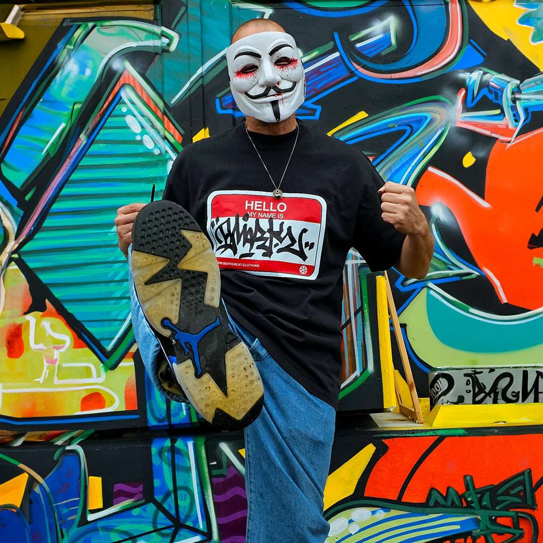 Hello My Name Is Sticker Graffiti Tee - Image 5