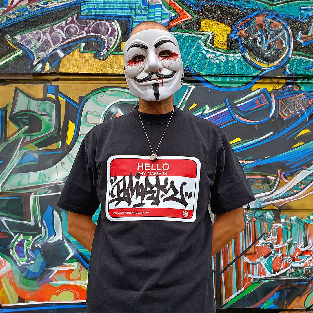 Hello My Name Is Sticker Graffiti Tee - Image 7